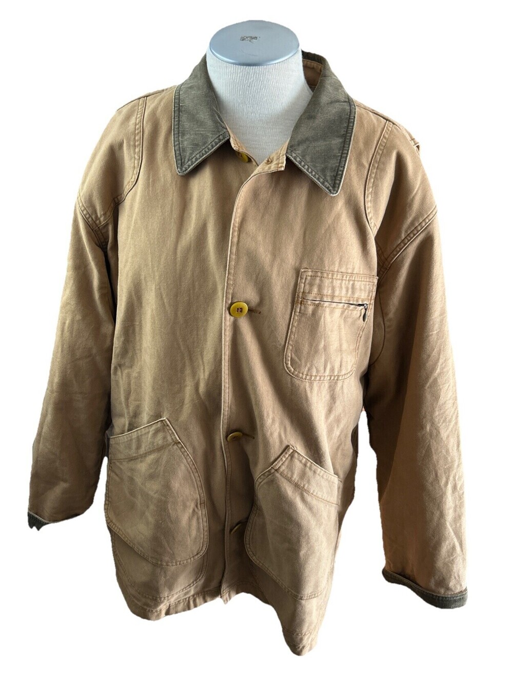ll bean mens chore coat Large Vintage Flannel Lined Brown Corduroy Collar